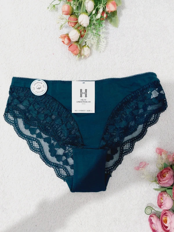 Set of 3 ladies panties, burgundy, green, salmon pink, cotton and stretch lace