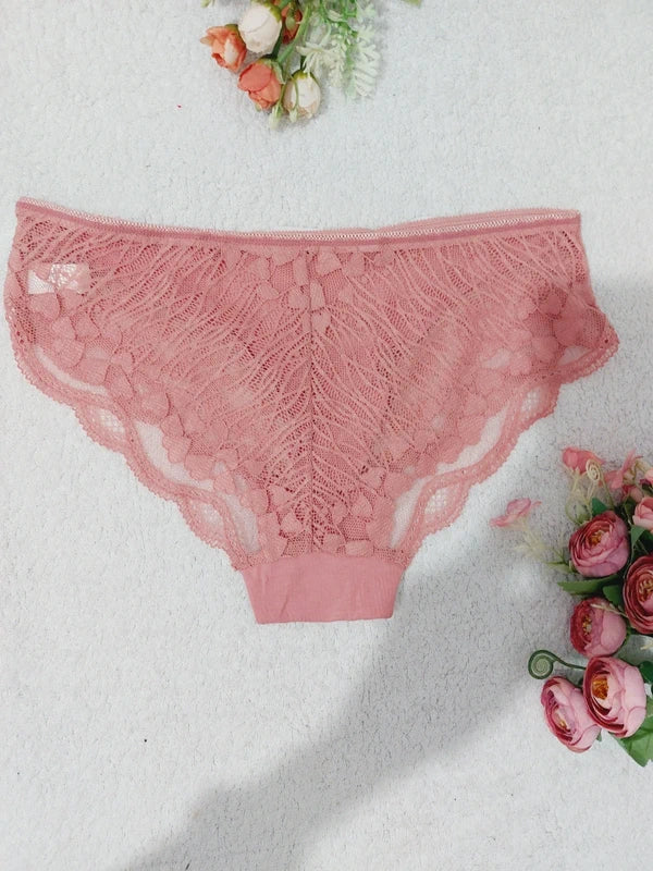 Set of 3 ladies panties, burgundy, green, salmon pink, cotton and stretch lace